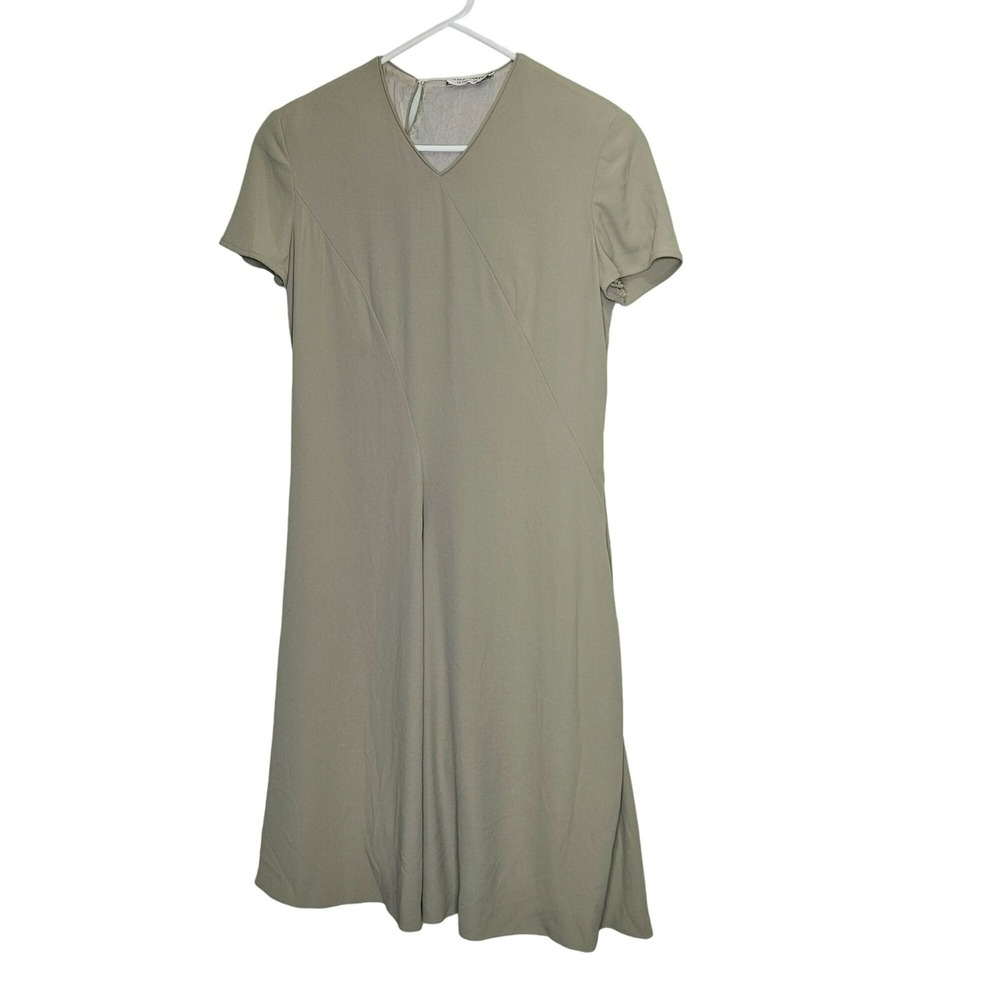 Giorgio Armani Dress‎ Womens 8 Tan Silk Blend V-Neck Short Sleeve Italy Luxury